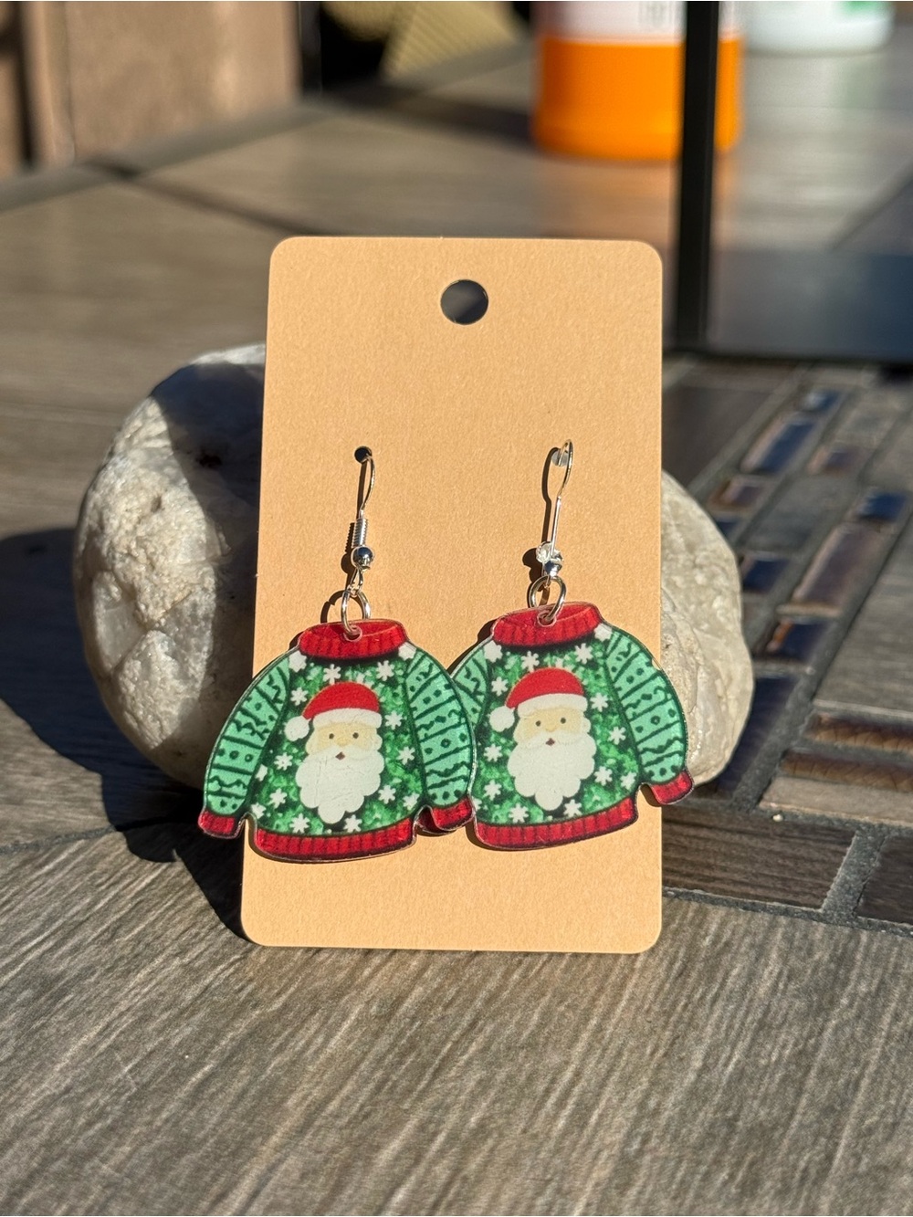 NWT Festive Green Santa Sweater Drop Earrings
